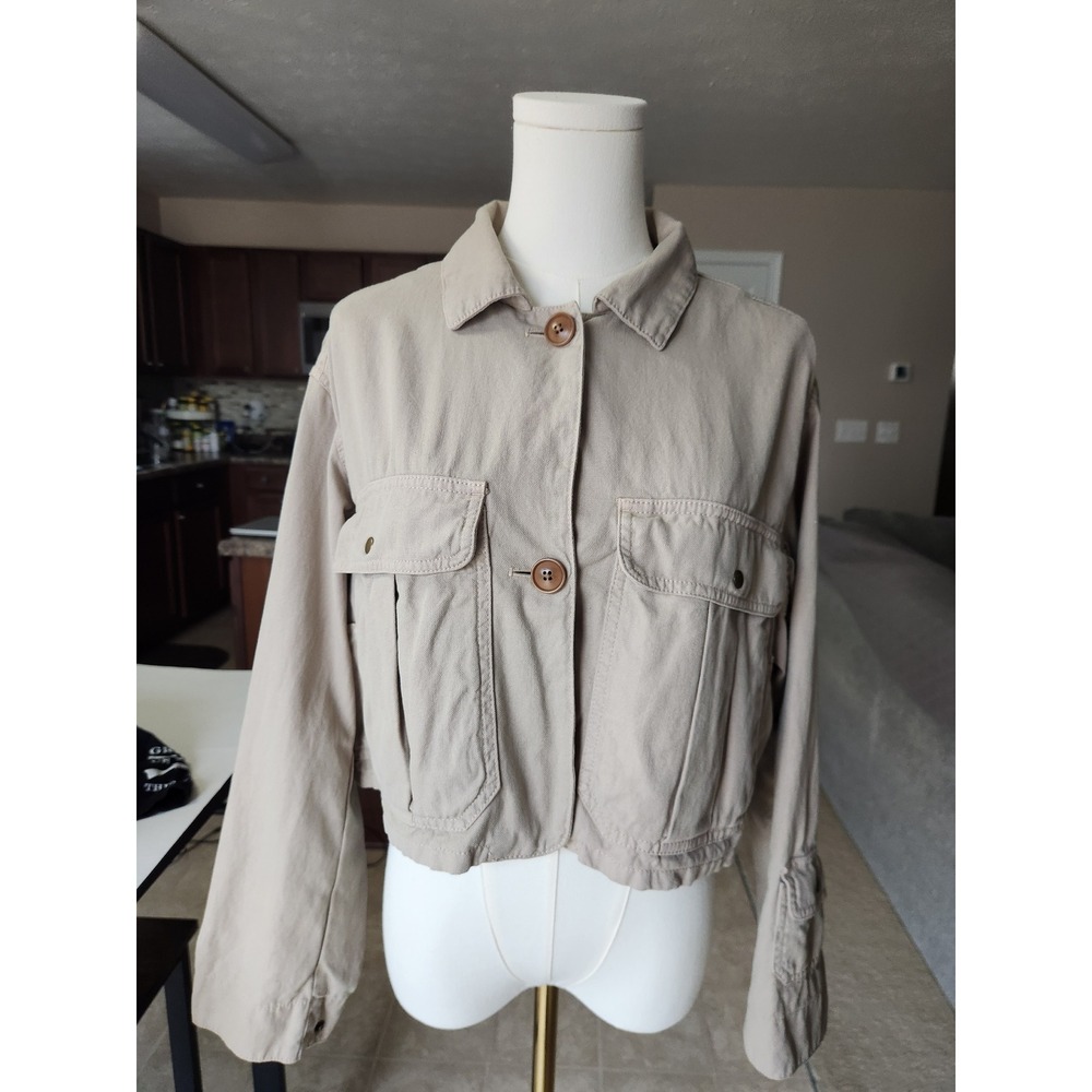 Banana Republic Tan Cotton Linen Cropped Utility Safari Jacket Mens Medium M